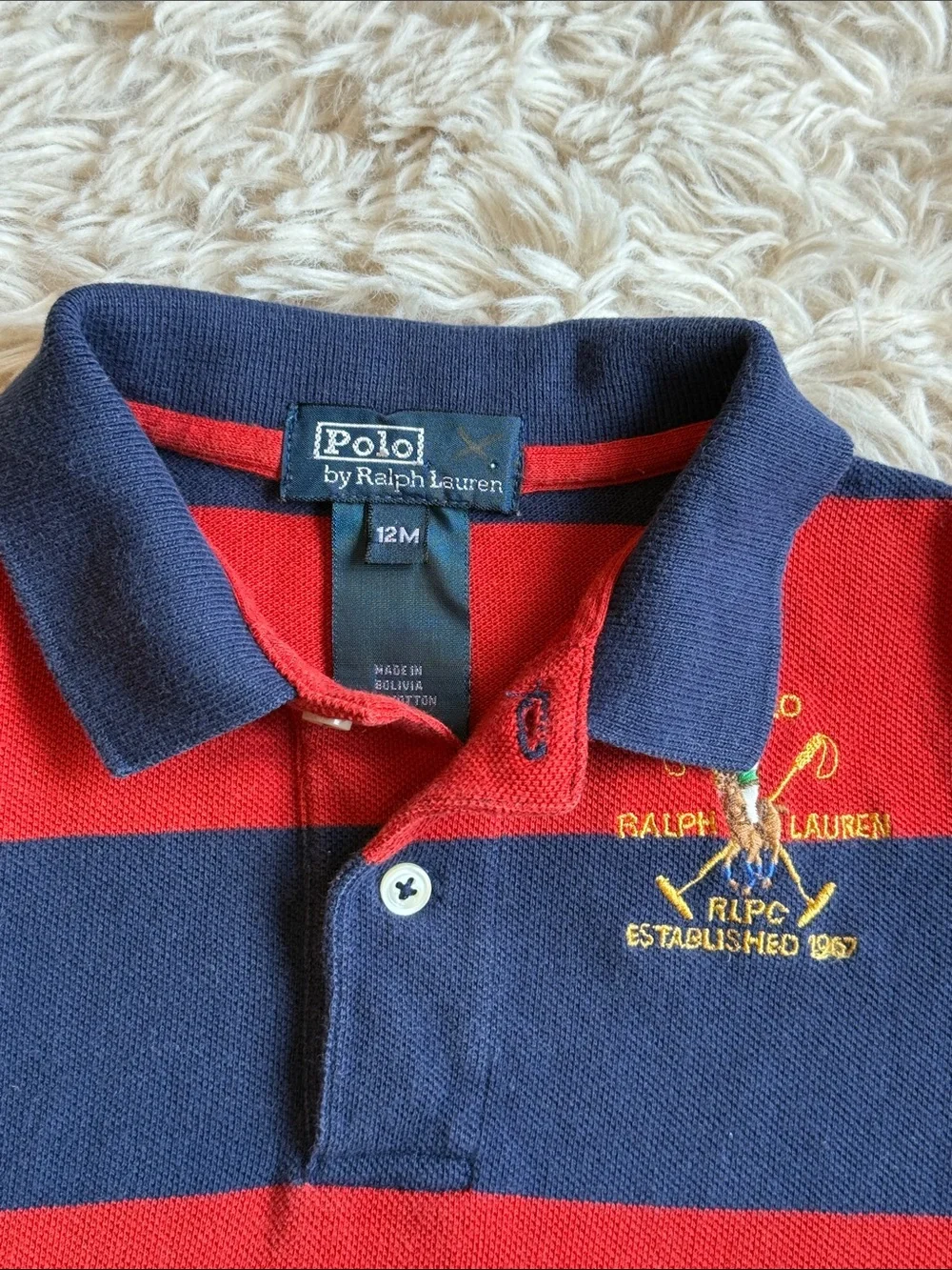 🐎Ralph Lauren Red & Navy Wide-Stripe Polo 12 months